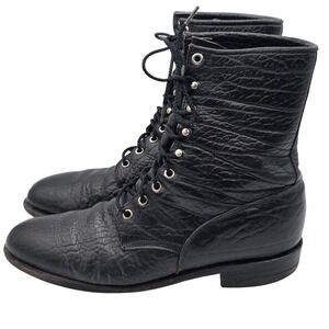 Vintage Justin Boots Mens 9D Black Leather Lace Up Western Made In USA Workwear
